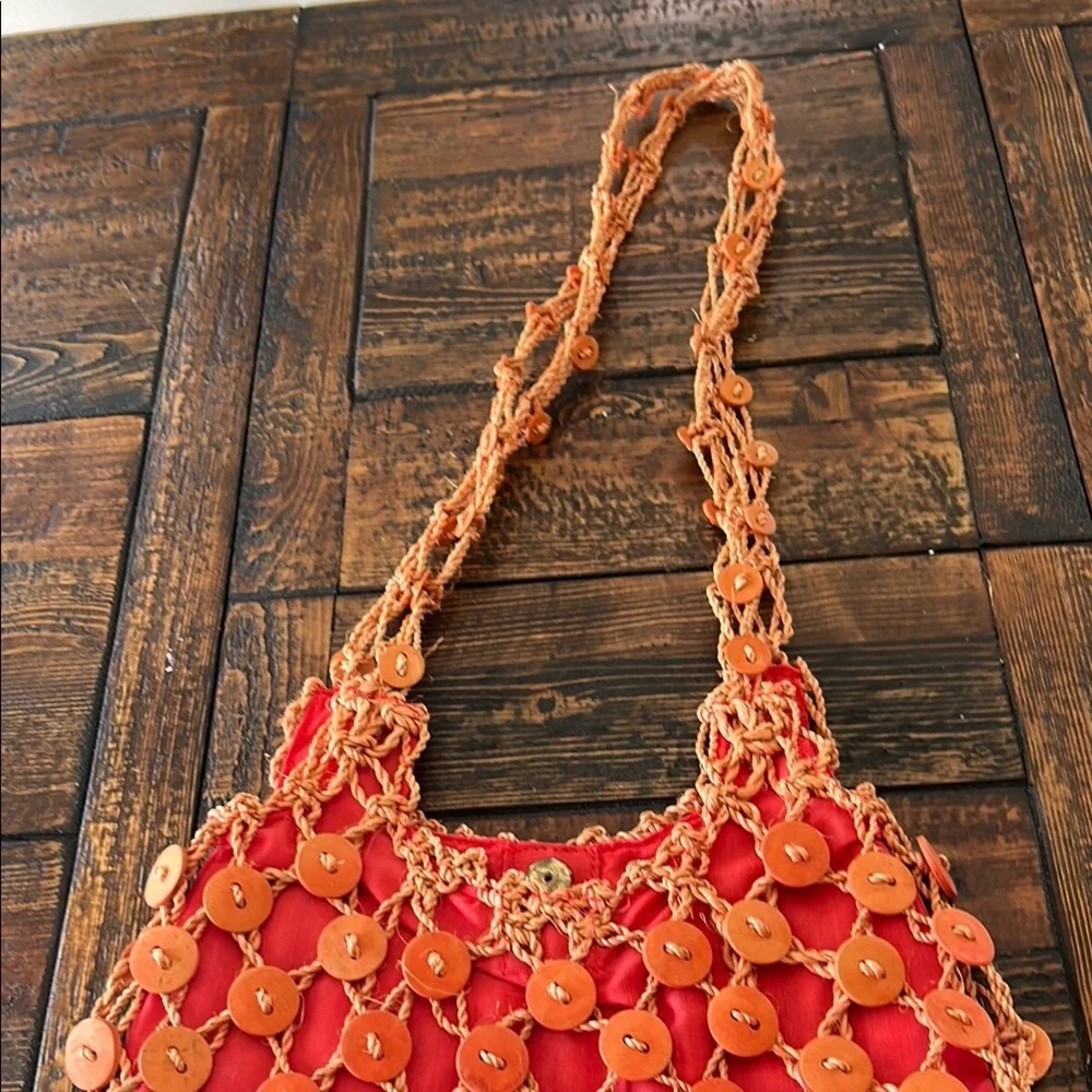 Orange Bohemian Shoulder Bag with Intricate Design